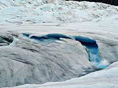 An ice shelf undermined by meltwater