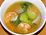 Peppery Vegetable Soup with Shrimp, Loofah Squash and Lemon Basil