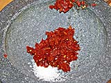 (Too many) dry chillies ready for pounding with sea salt