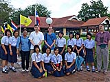 Posing with schoolgirls, top of dam, Khao Sok park (Courtesy of Amber Bullington)