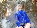 Getting a scalp massage at the hot spring
