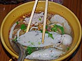 Noodle soup with various fish dumplings, Sukhmvit near Thonglor, Bangkok
