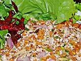 Crispy rice salad with sour sausage bits, Thon Kruen, Bangkok