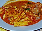 Red curry shrimp with coconut shoots, Fern restaurant, Mae Hong Son