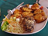 Head of the snakehead fish, Kai Mook restaurant, Mae Hong Son