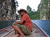 Sun on the front of our longtail boat, Cheow Lan Lake, Khao Sok park
