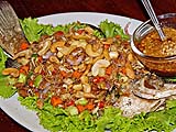 Fried fish with miang plah toppings at Fasai Seafood, Pak Bara