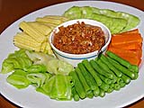 Spicy shrimp dip and veggies at Jansom Hot Spa Resort